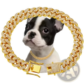 Gold-colored diamond Cuban link dog collar with alloy rhinestones and matching buckle for stylish pet choker use
