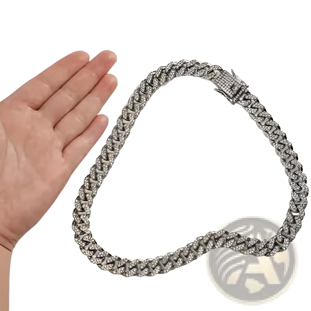 Silver-toned heavily embellished diamond cuban link dog collar with matching clasp and rhinestone alloy design