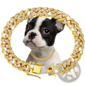 Diamond Cuban Link dog collar necklace featuring a sparkling gold chain adorned with clear crystals and a gold clasp