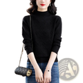 Black diamond-patterned knit mock neck sweater for women made of soft material perfect for casual wear