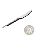 A sleek silver stainless steel dinner knife with a modern geometric pattern from the diamond cutlery set