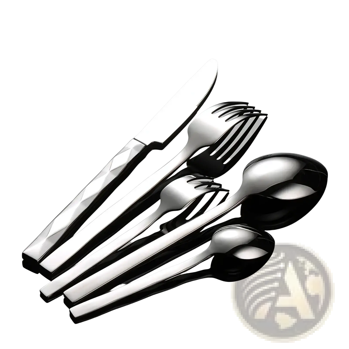Shiny stainless steel cutlery set with diamond-cut handles and sleek modern design from Diamond Stainless Steel Cutlery Set