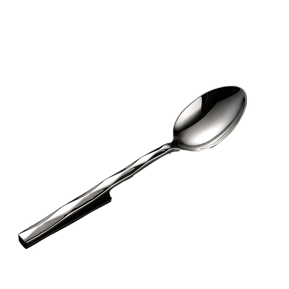 A sleek stainless steel spoon from the diamond stainless steel cutlery set with a twisted handle design