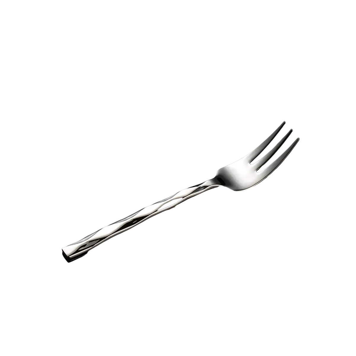 A sleek silver-toned stainless steel fork with a twisted handle design from the Diamond stainless steel cutlery set