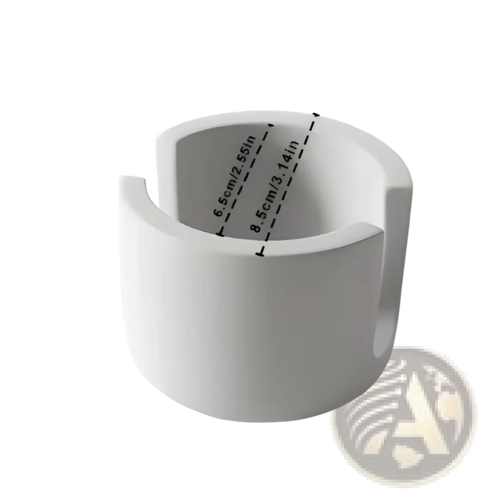 White ceramic diatom mud sponge rack with smooth rounded design and measurement markings for sink caddy use
