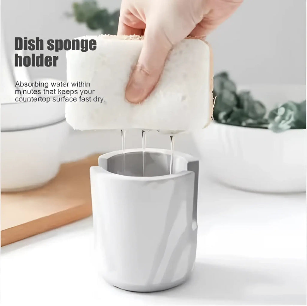 Gray ceramic diatom mud sponge rack with a modern minimalist design for kitchen sink caddy holder use