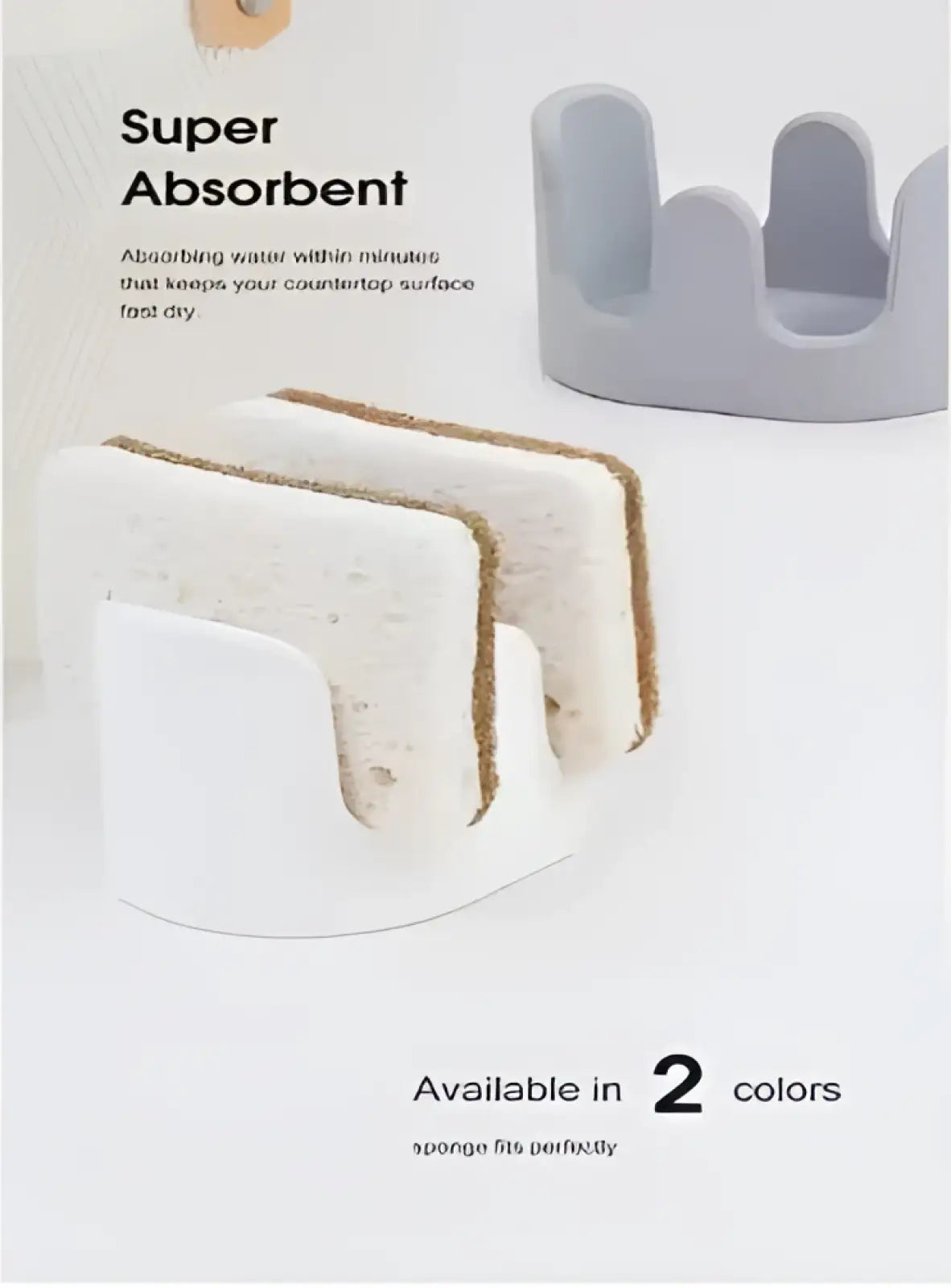White ceramic diatom mud sponge rack kitchen sink caddy organizer with modern minimalist design and three sponge slots