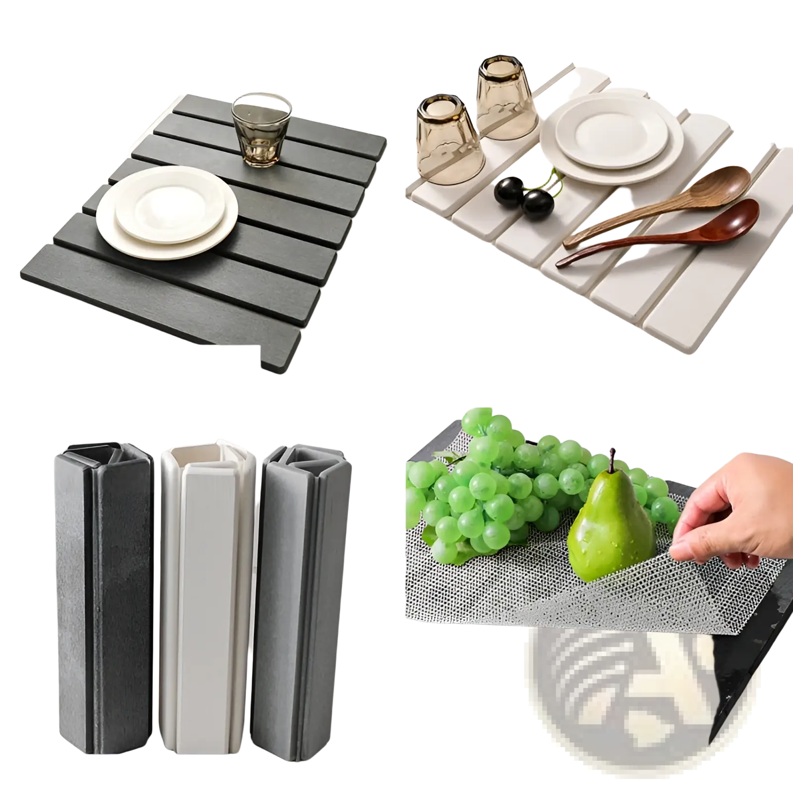 Black non-slip mesh mat with textured surface and grid pattern for diatomaceous earth foldable stone dish drying mat