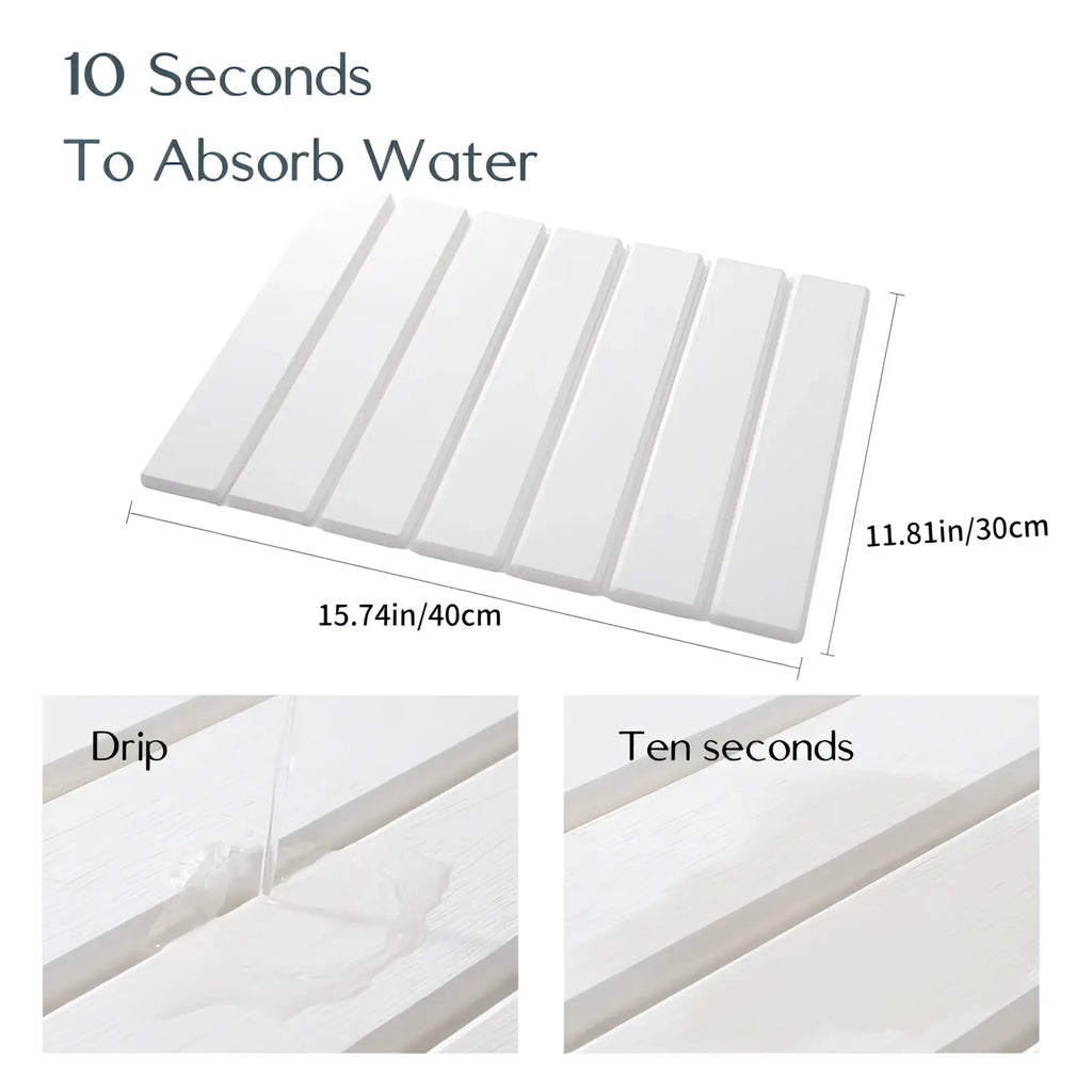 Diatomaceous earth foldable stone dish drying mat white rectangular absorbent with slatted design absorbs water fast
