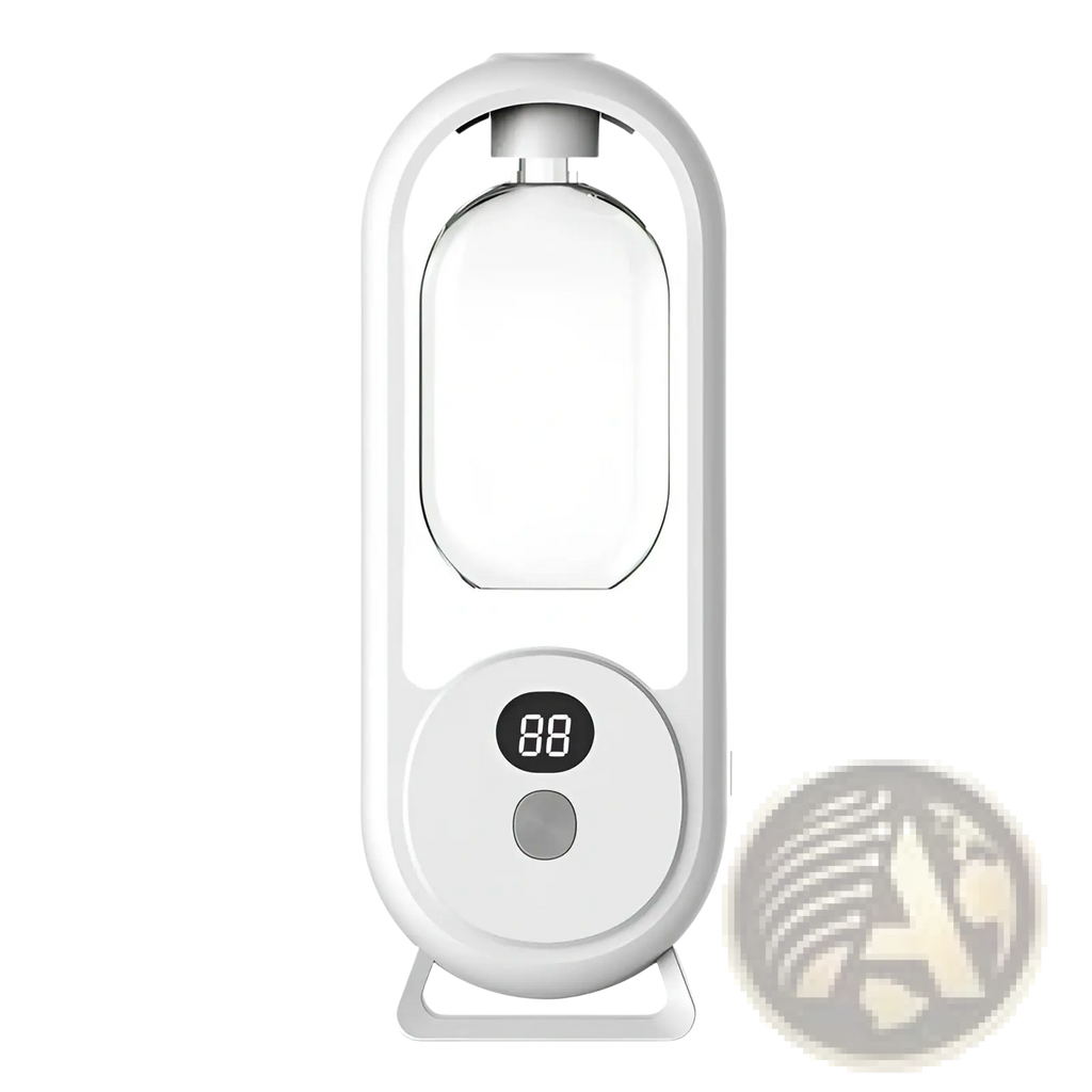 White plastic and glass digital aroma diffuser automatic air freshener lamp with a circular control panel display showing 88