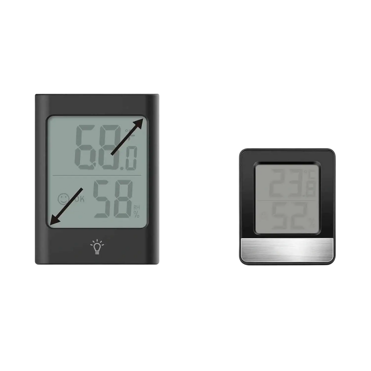 Black digital indoor hygrometer and thermometer with 2.7-inch display showing temperature and humidity readings
