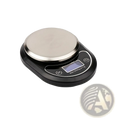 Compact digital kitchen scale with a sleek black base and round stainless steel platform for high precision coffee baking