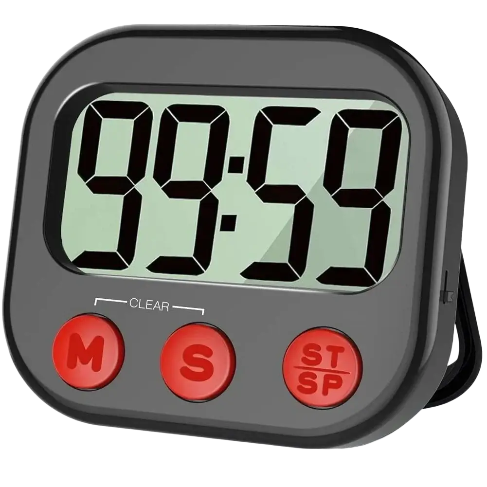 Black digital kitchen timer with red m s and st sp buttons magnetic countdown clock for precise cooking control