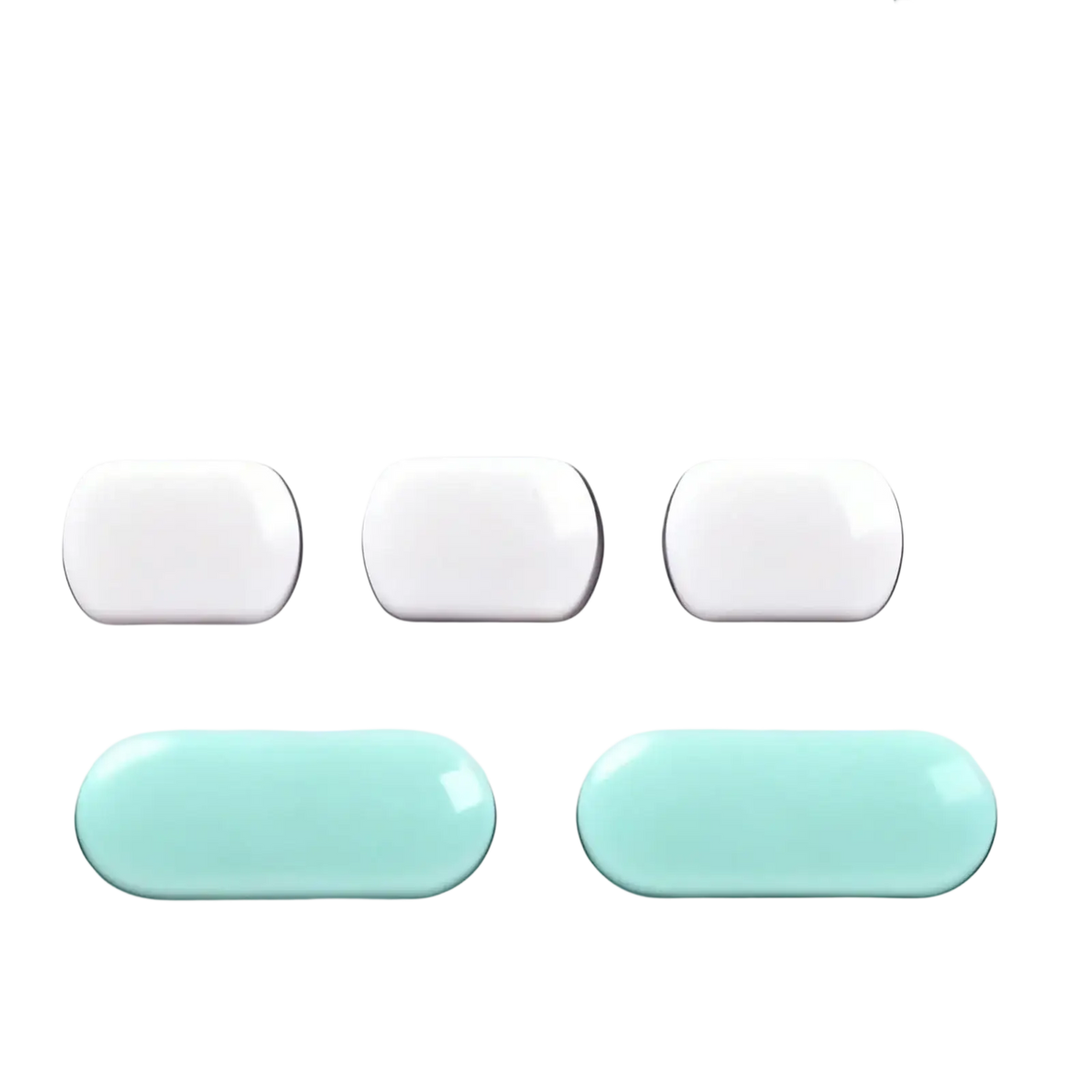 White digital kitchen timer with mint green buttons and clear lcd display showing black digits for silent countdown use