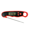 Red and black digital meat thermometer with stainless steel probe for instant read cooking food temperature