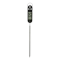 White digital meat thermometer with black display showing 32.5°c and stainless steel probe for instant food read