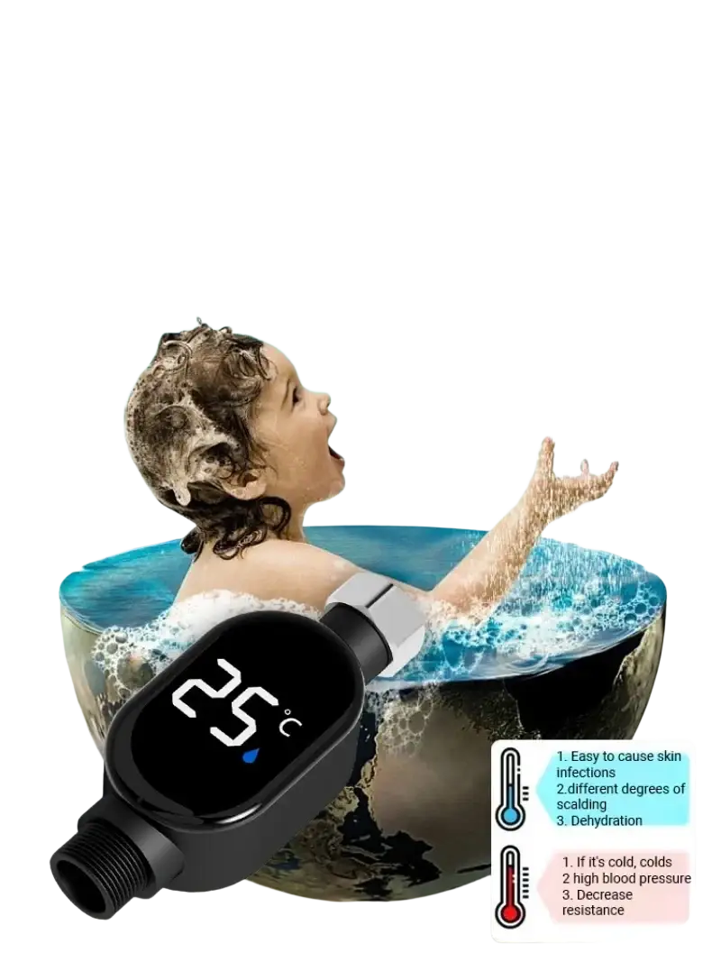 Black digital baby bath temperature monitor displaying 25°c for accurate shower temperature reading in led water monitor