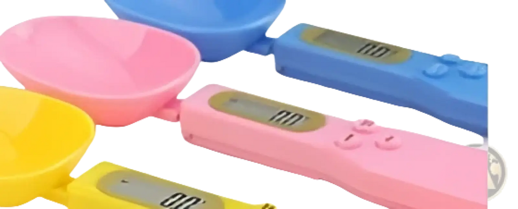 Digital spoon scale 500g lcd measuring tool set with colorful plastic handles and small lcd screens for precise weight measurement