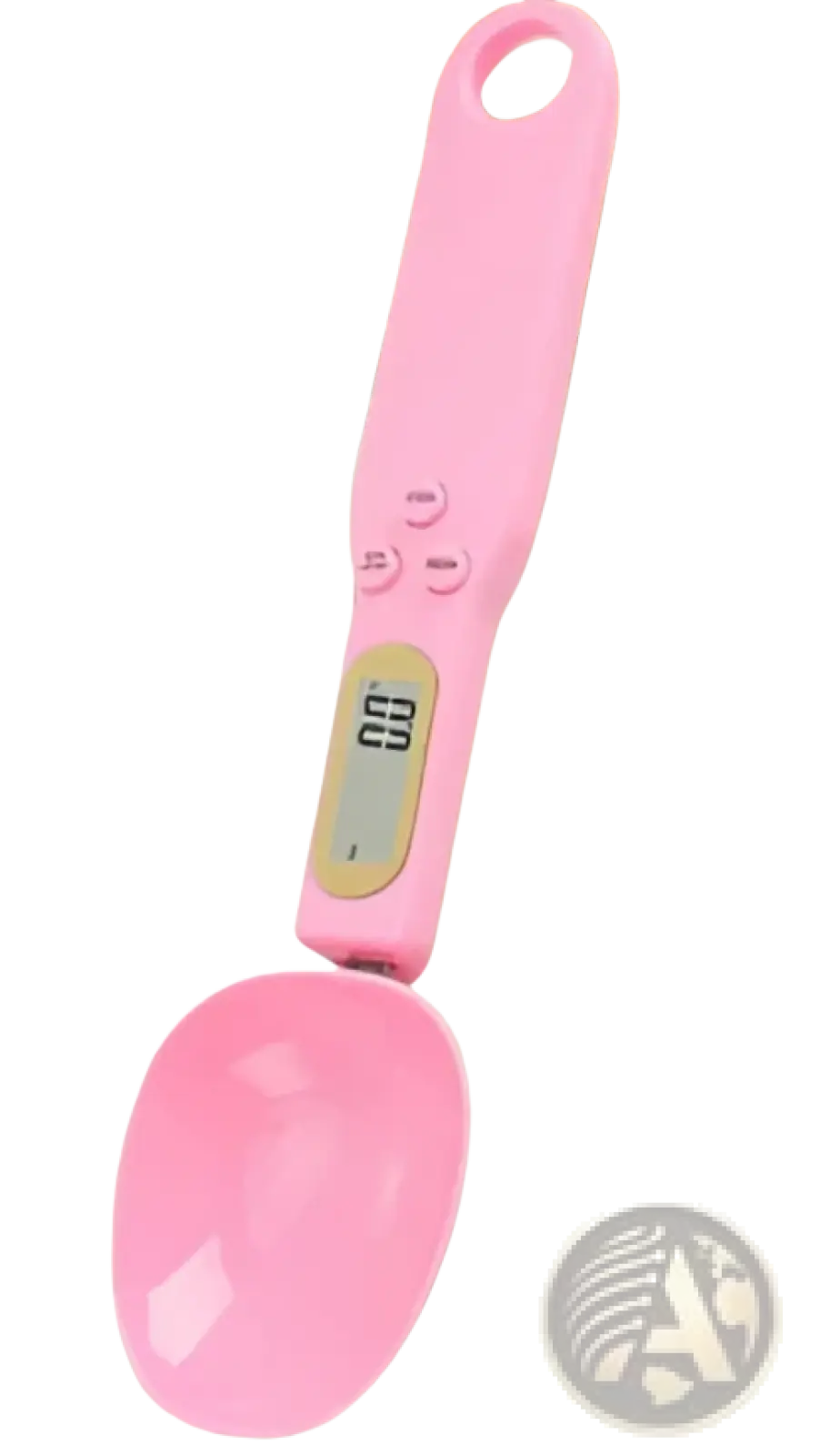 Pink digital spoon scale with sleek foldable design and lcd screen displaying measurements for precise weighing
