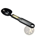 Black digital spoon scale with glossy finish and integrated lcd display for precise kitchen measuring up to 500g