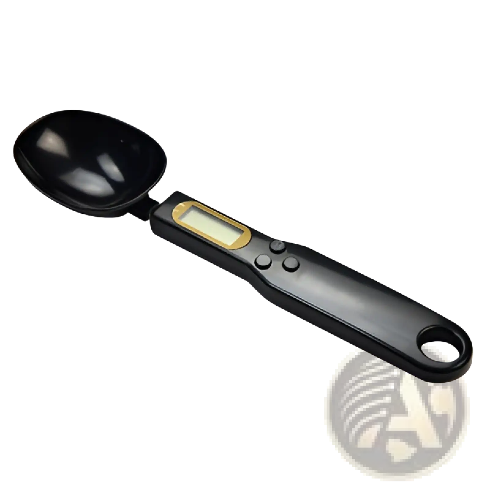 Black digital spoon scale with glossy finish and integrated lcd display for precise kitchen measuring up to 500g