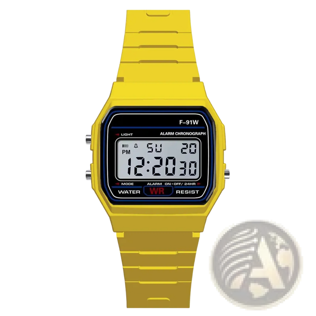 Bright yellow digital sport watch with rectangular face silicone strap led display waterproof wristwatch men