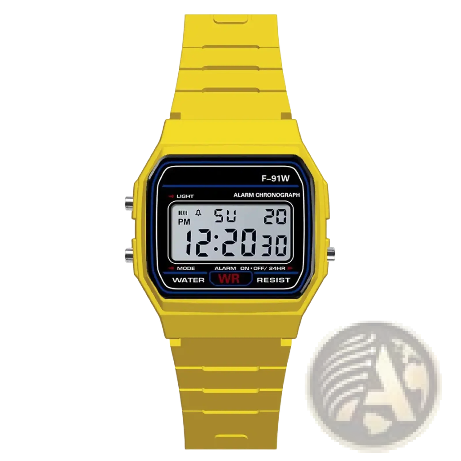 Bright yellow digital sport watch with rectangular face silicone strap led display waterproof wristwatch men