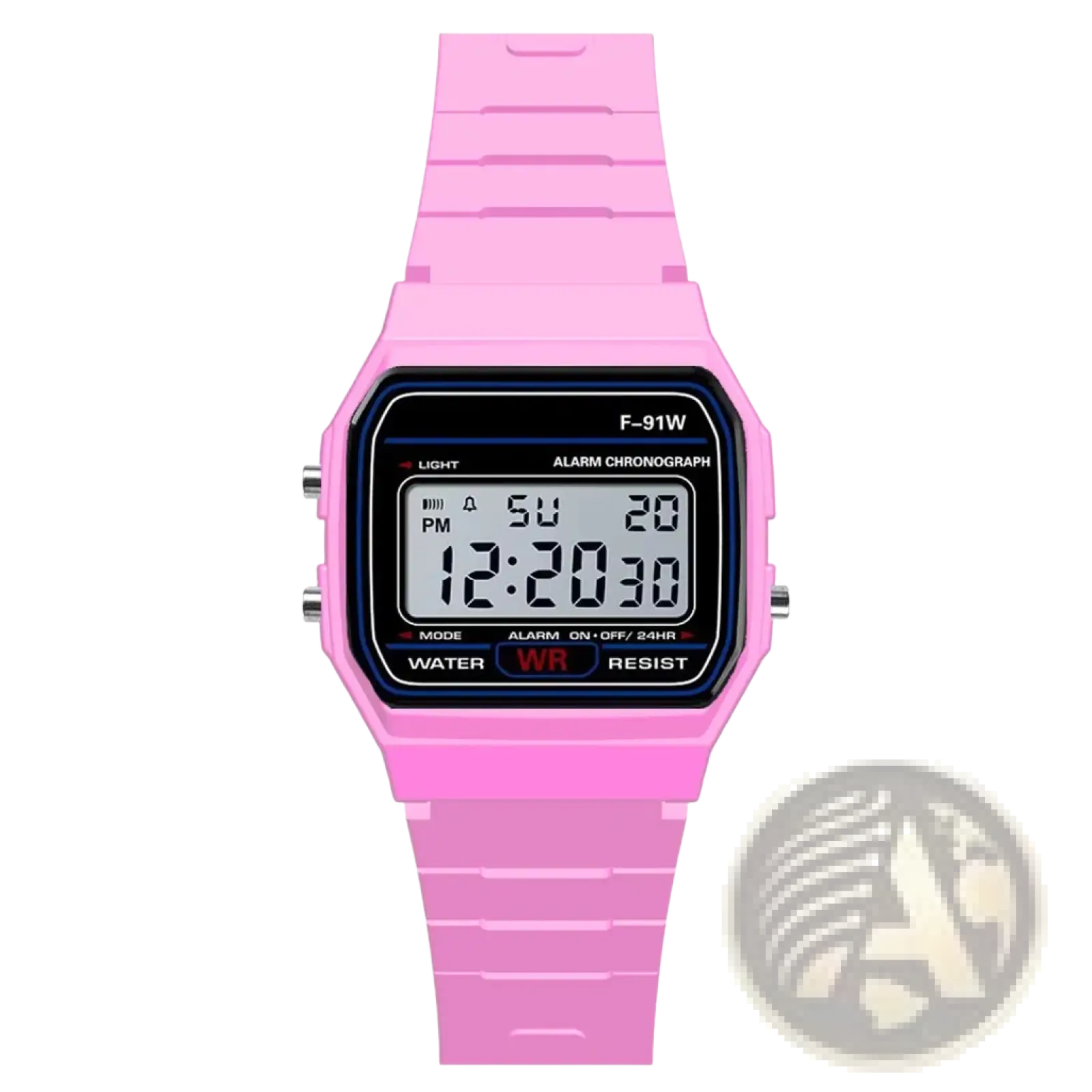 Pink digital sport watch with rectangular face and matching silicone strap waterproof for men