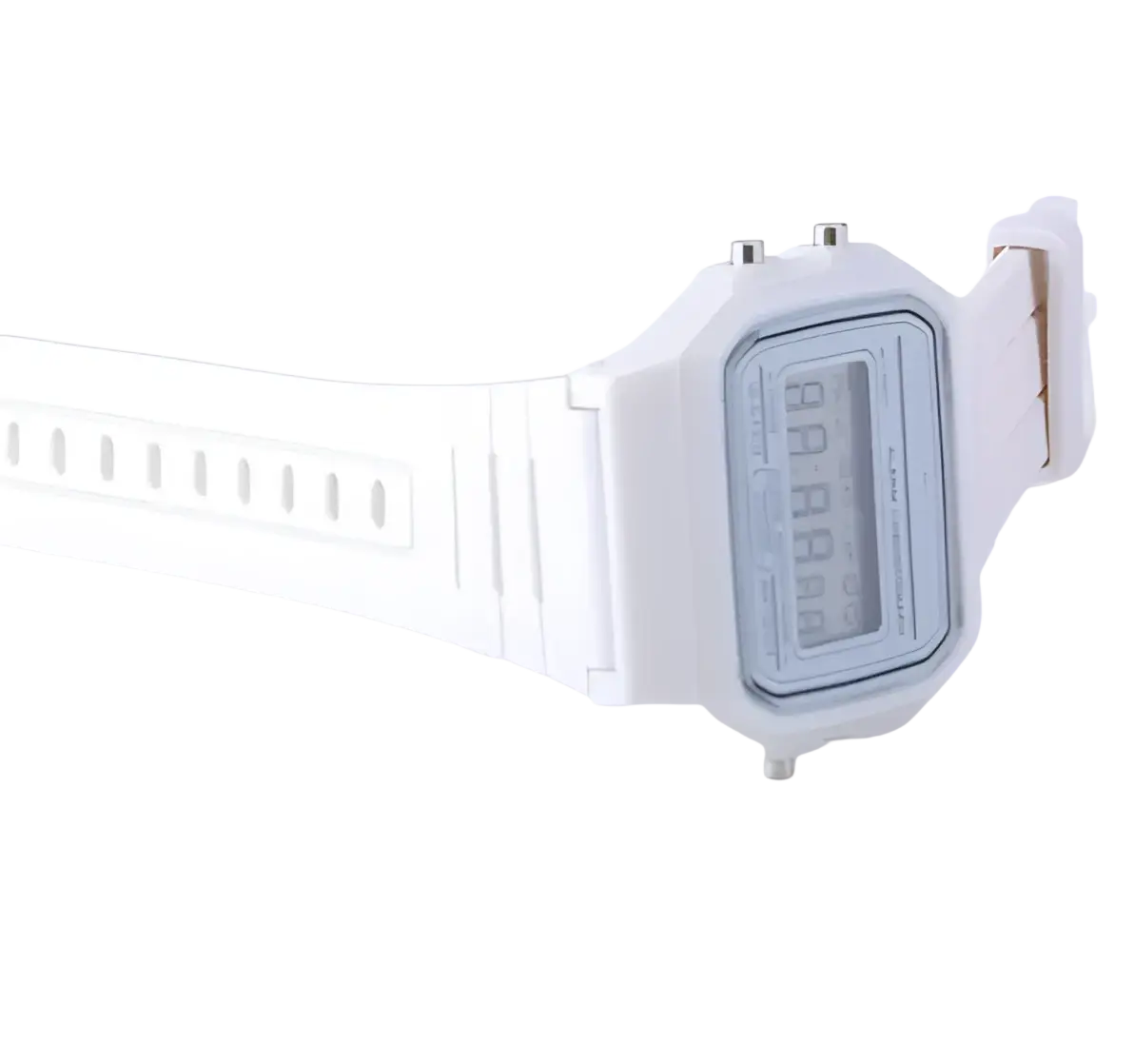 White digital sports watch with rectangular case and silicone led strap for active wristwear use