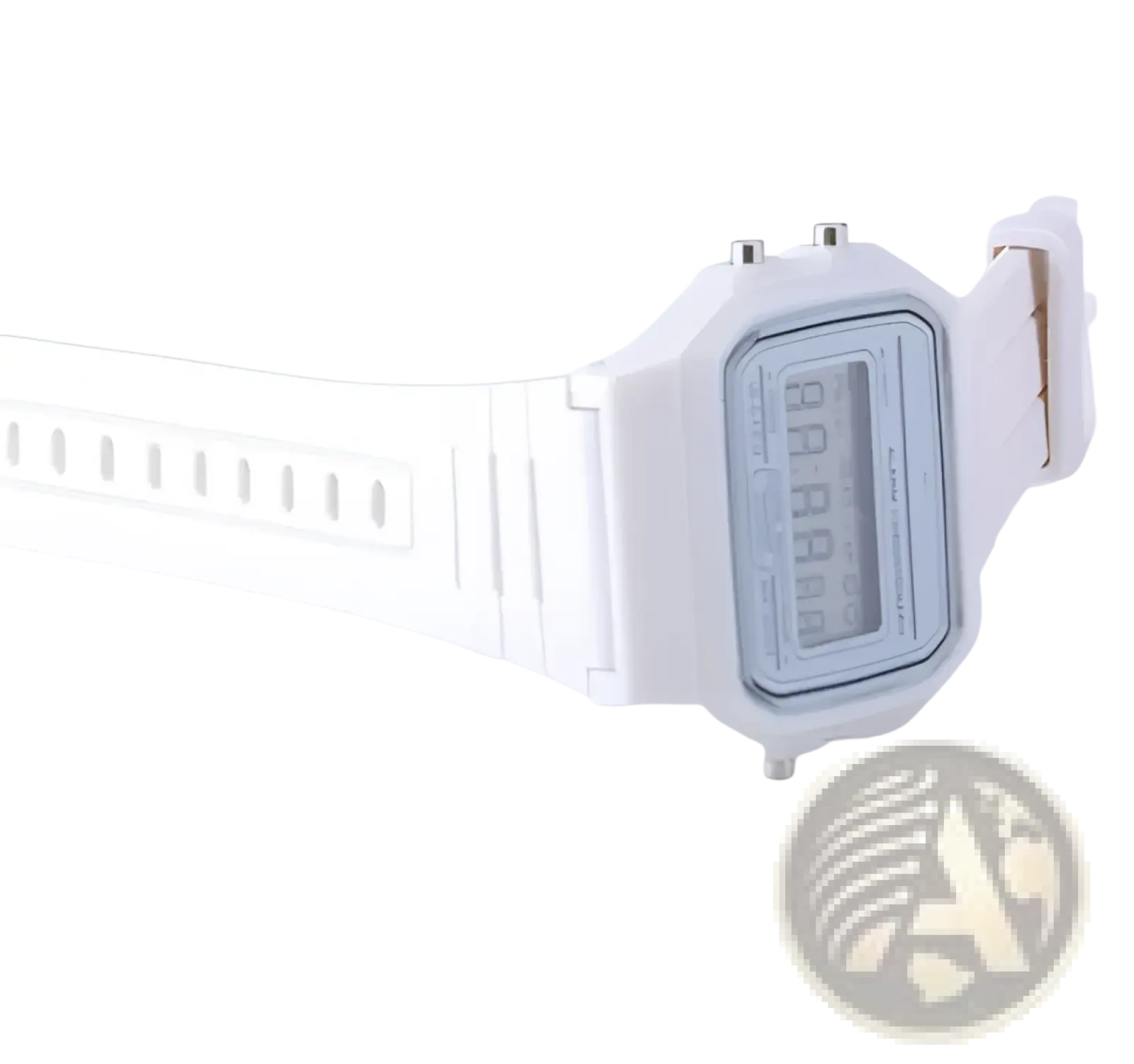 White digital sports watch with rectangular case and silicone led strap for active wristwear use