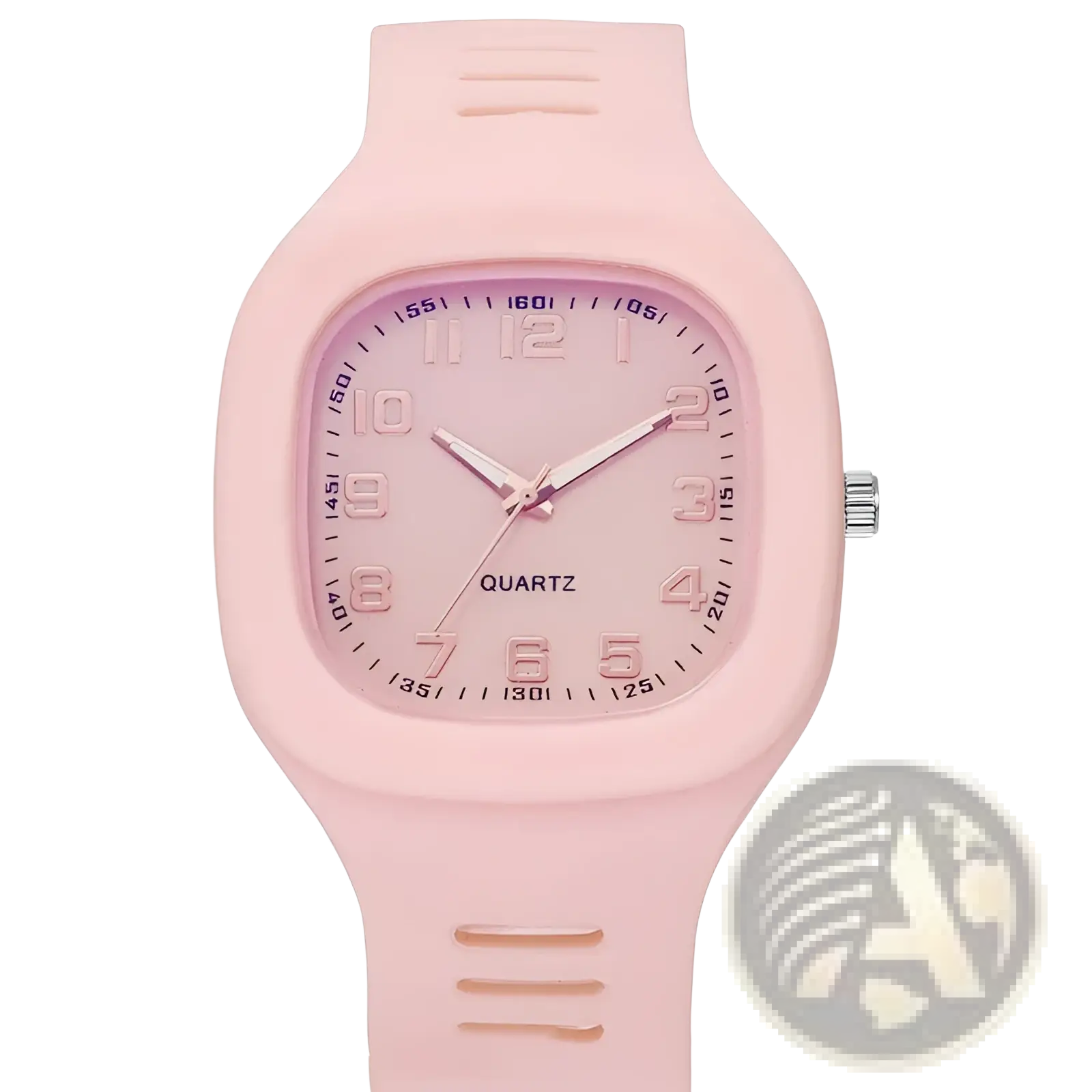 Digital square silicone watch in pink with a square face and silver-tone hands for casual sport wear