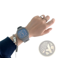 Digital square silicone watch with gray band, square face, and blue dial featuring pink numerals for casual sport use