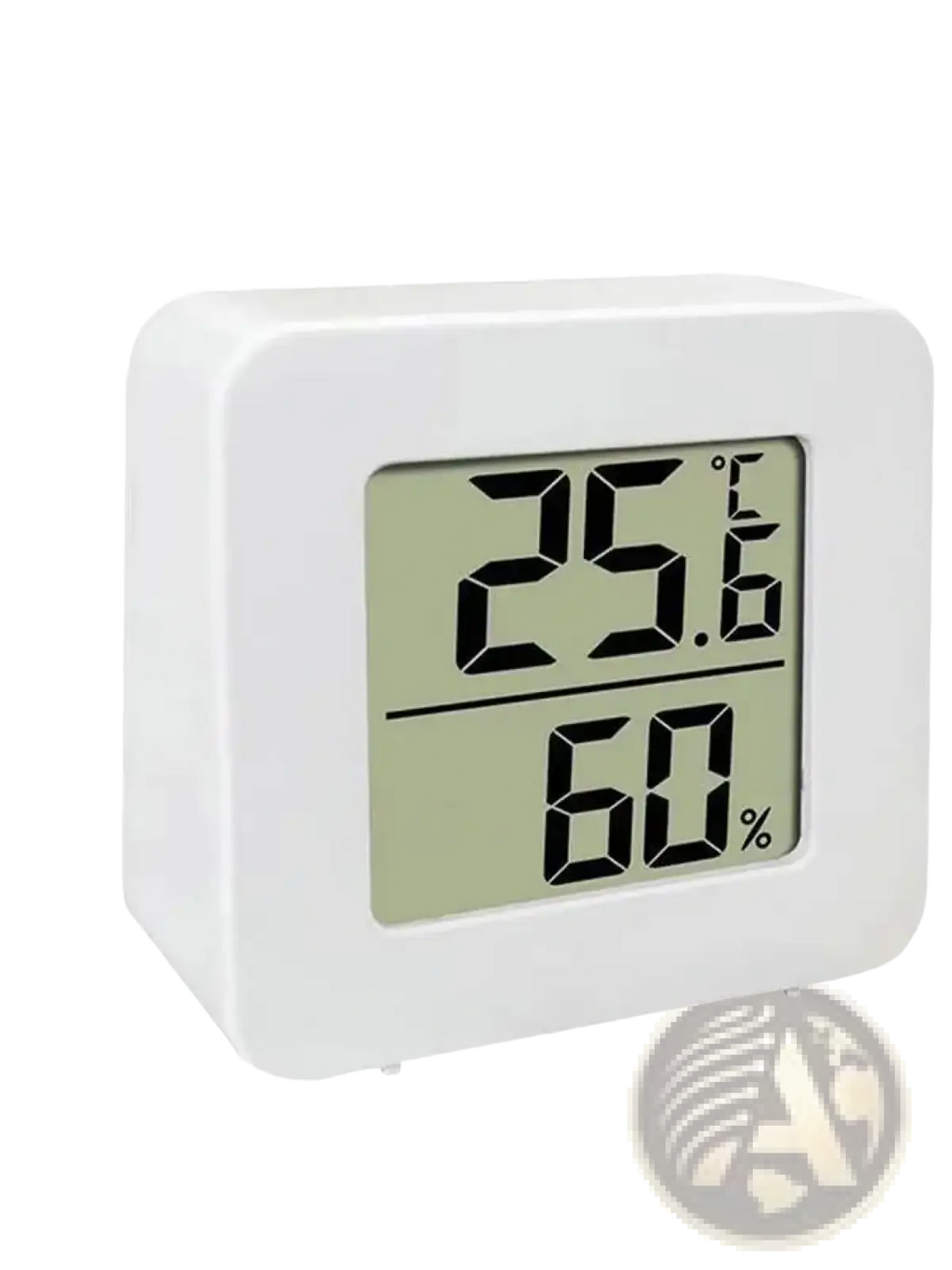 Digital thermometer and hygrometer room monitor with white rectangular design displaying 25.6°c and 60% humidity