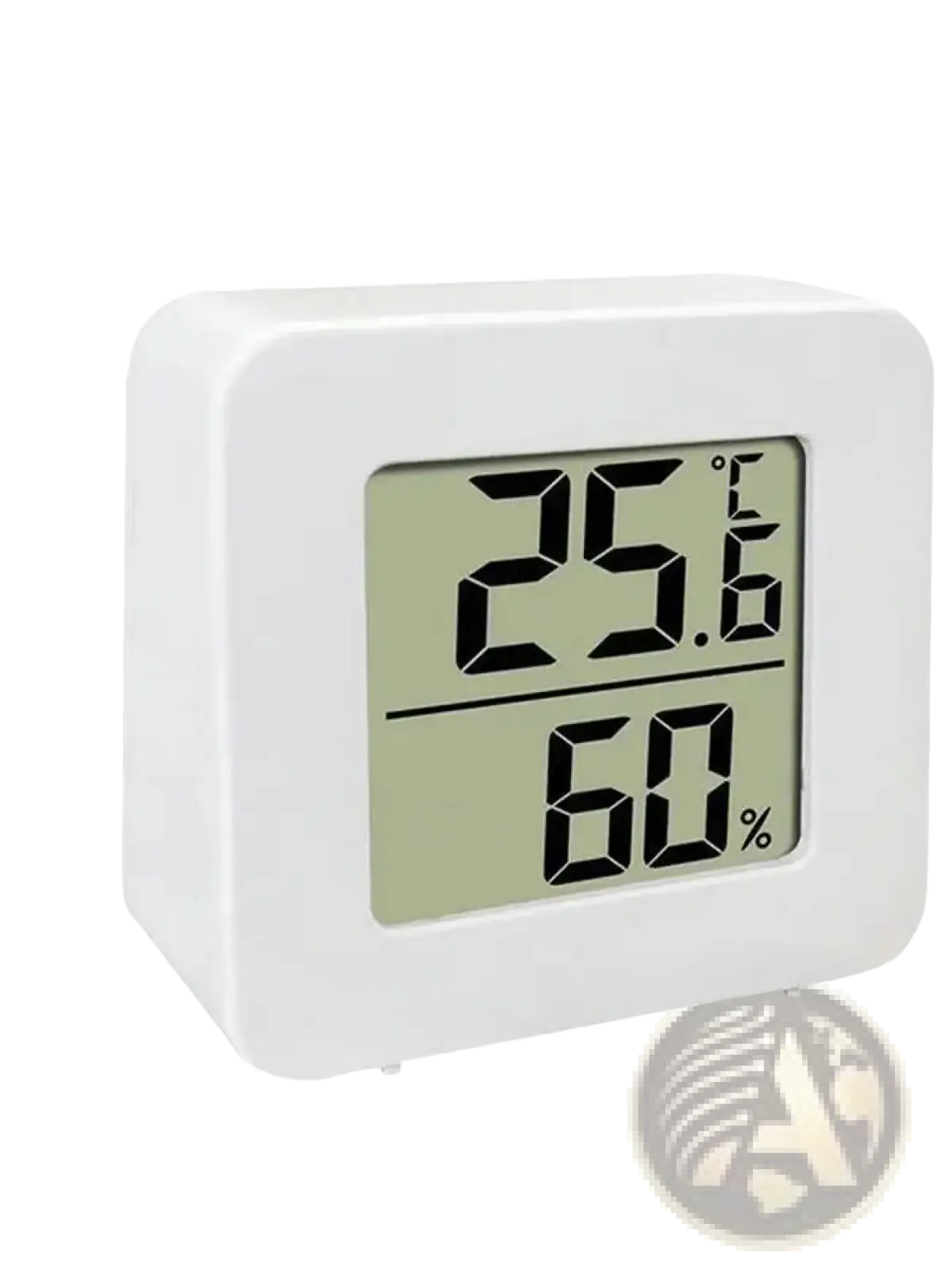 Digital thermometer and hygrometer room monitor with white rectangular design displaying 25.6°c and 60% humidity