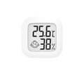 White square digital thermometer and hygrometer with smiling face icon showing 25.6°c temperature and 38% humidity