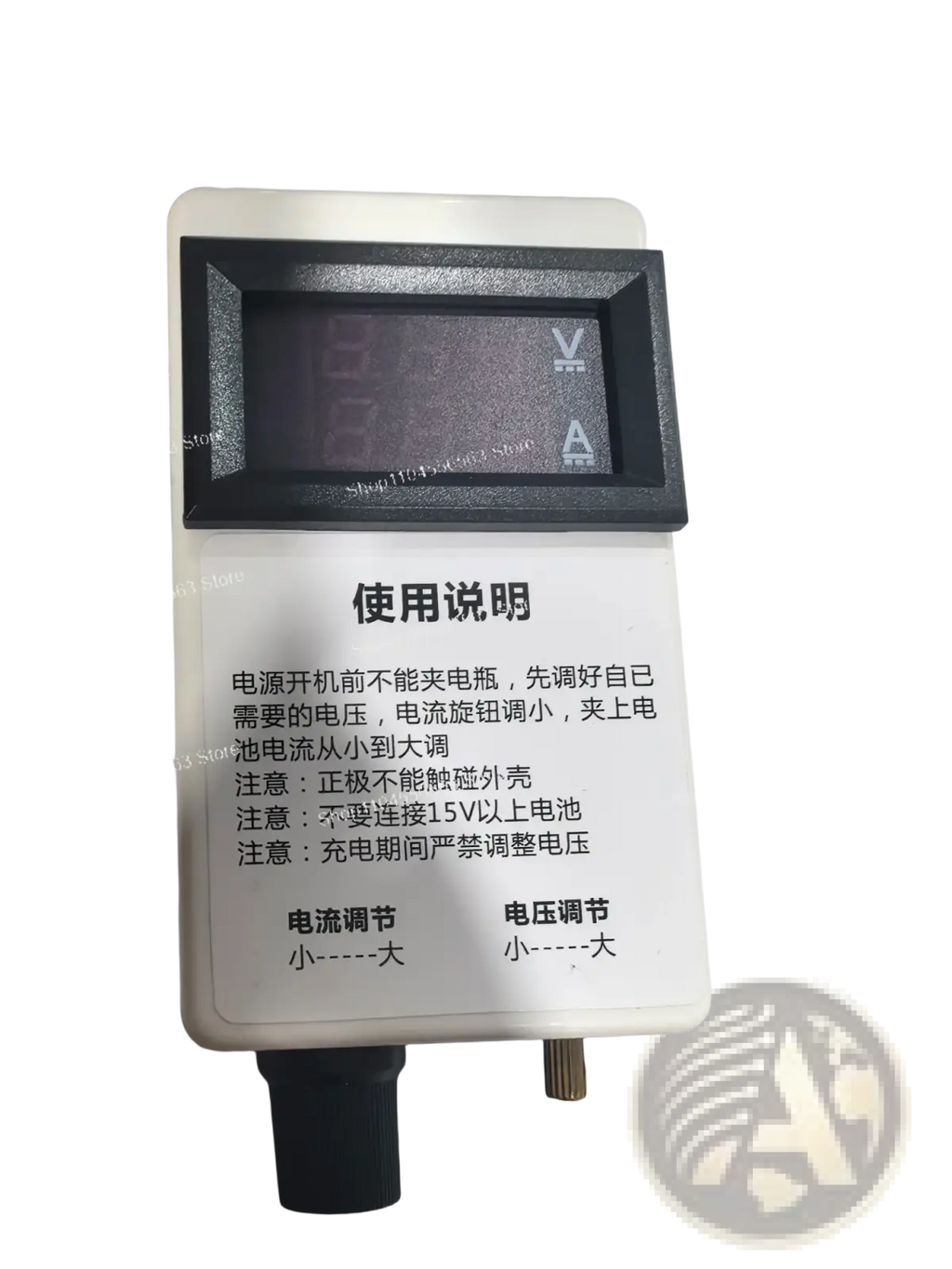Digital voltage current regulator 50a 60a 100a with white rectangular body black digital display knob and brass connector