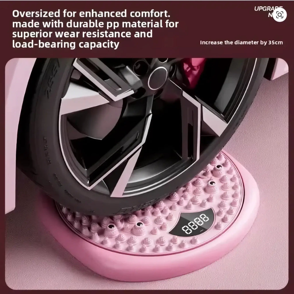 Pink circular digital waist twisting disc with textured surface and foot massage digital display