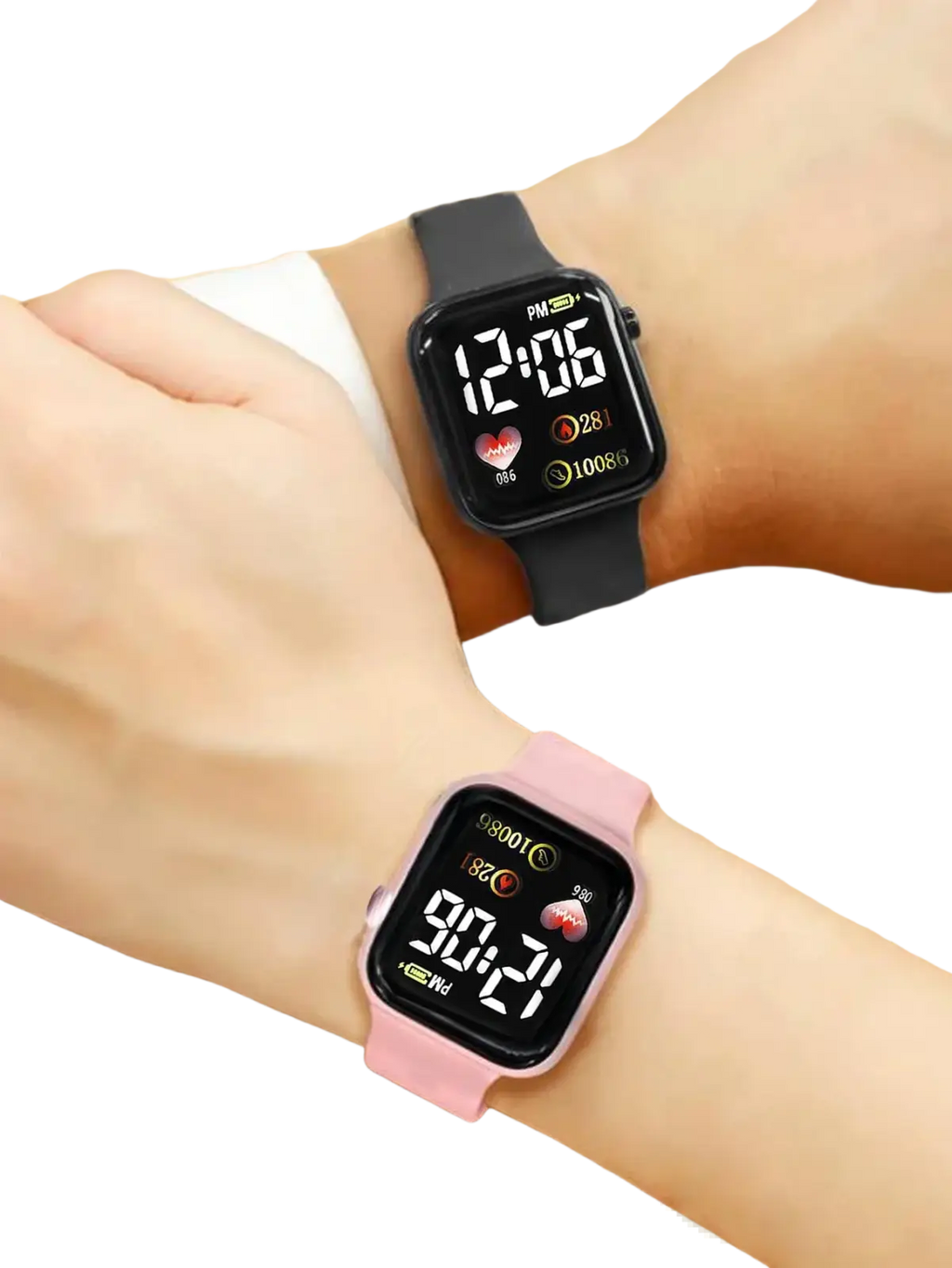 Digital watch set women silicone fashion gift featuring black and pink smartwatches with square faces and silicone straps