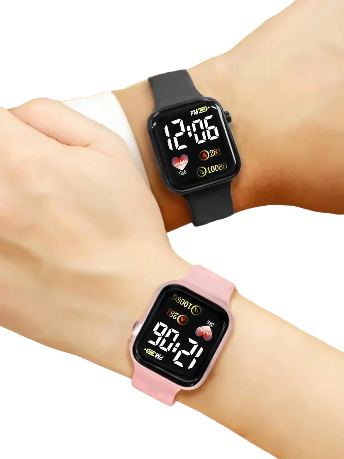Digital watch set women silicone fashion gift featuring black and pink smartwatches with square faces and silicone straps
