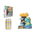 Cute teal dinosaur-shaped baby bath toy with yellow cloud and rain spray features for water play