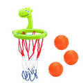 Dinosaur bath basketball hoop set with bright green plastic dinosaur theme suction cup base and colorful net