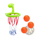 Dinosaur bath basketball hoop set with bright green plastic dinosaur theme suction cup base and colorful net