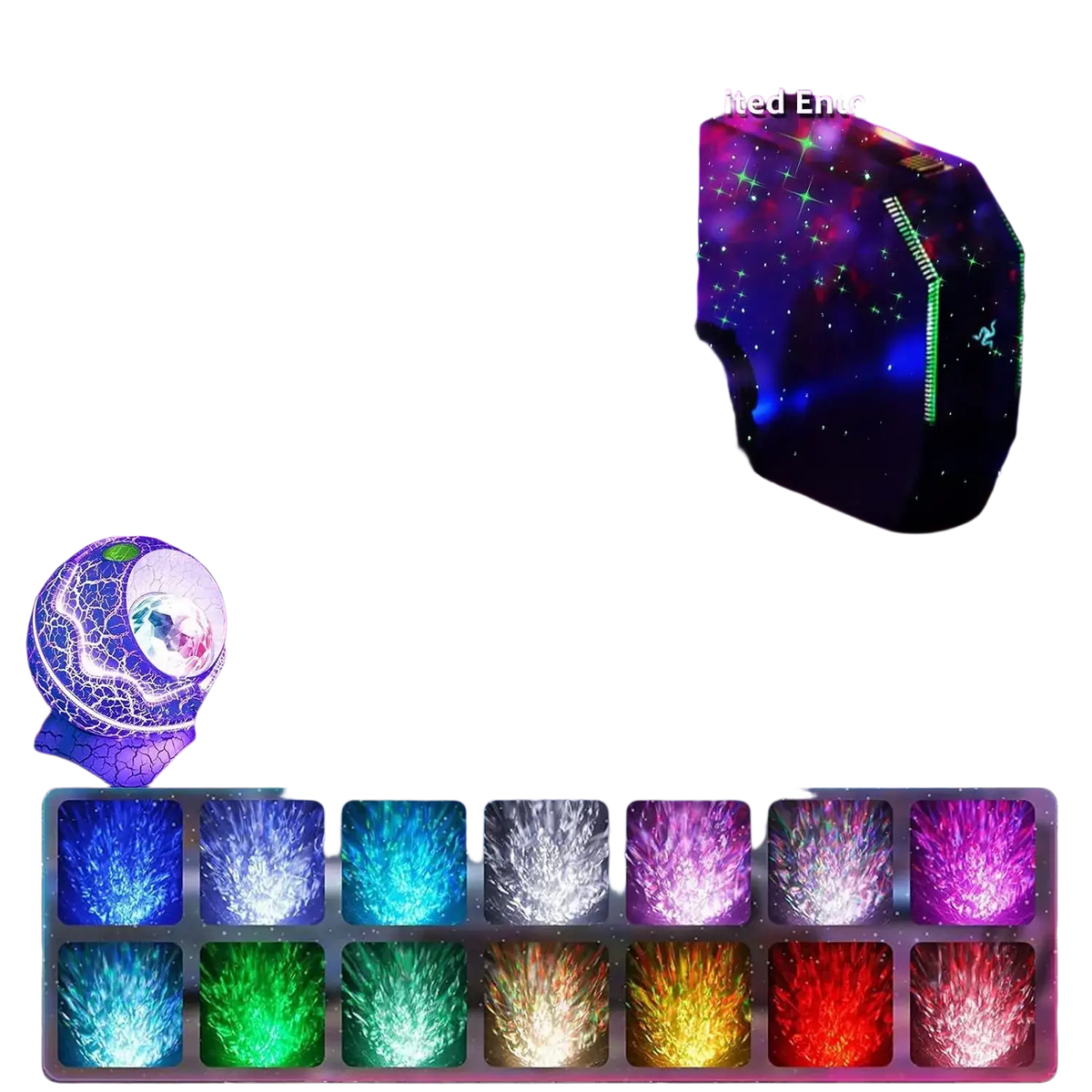 Dinosaur egg galaxy projector star night light with multicolor led lighting and cracked globe design for music ambiance