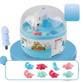 Blue and white plastic dinosaur mini gashapon machine toy with clear dome featuring colorful silicone dinosaur figures inside