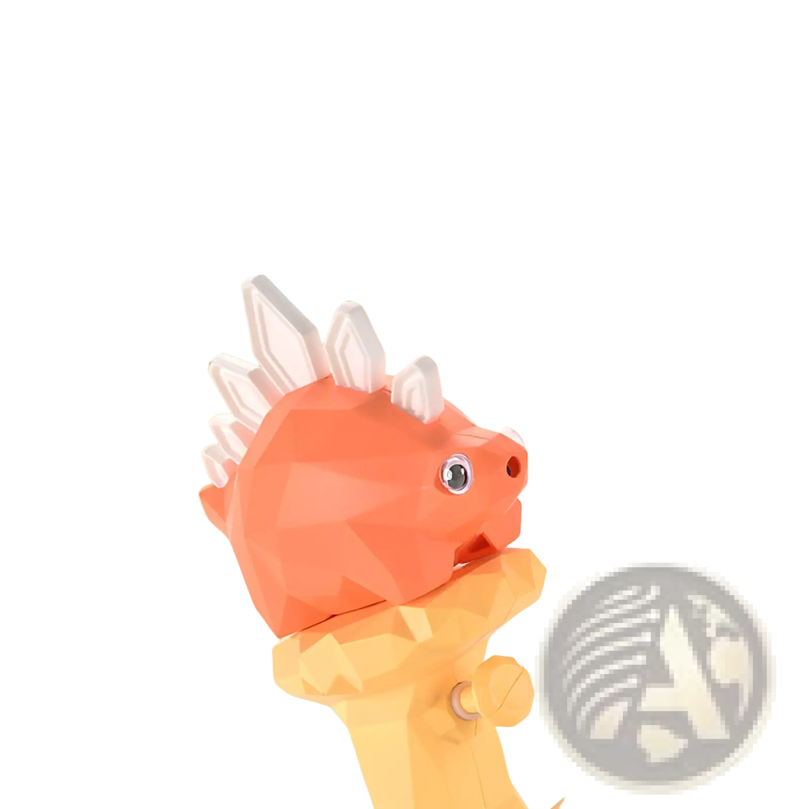 Cute orange low poly dinosaur water gun toy with white spikes and a friendly face for outdoor play kids