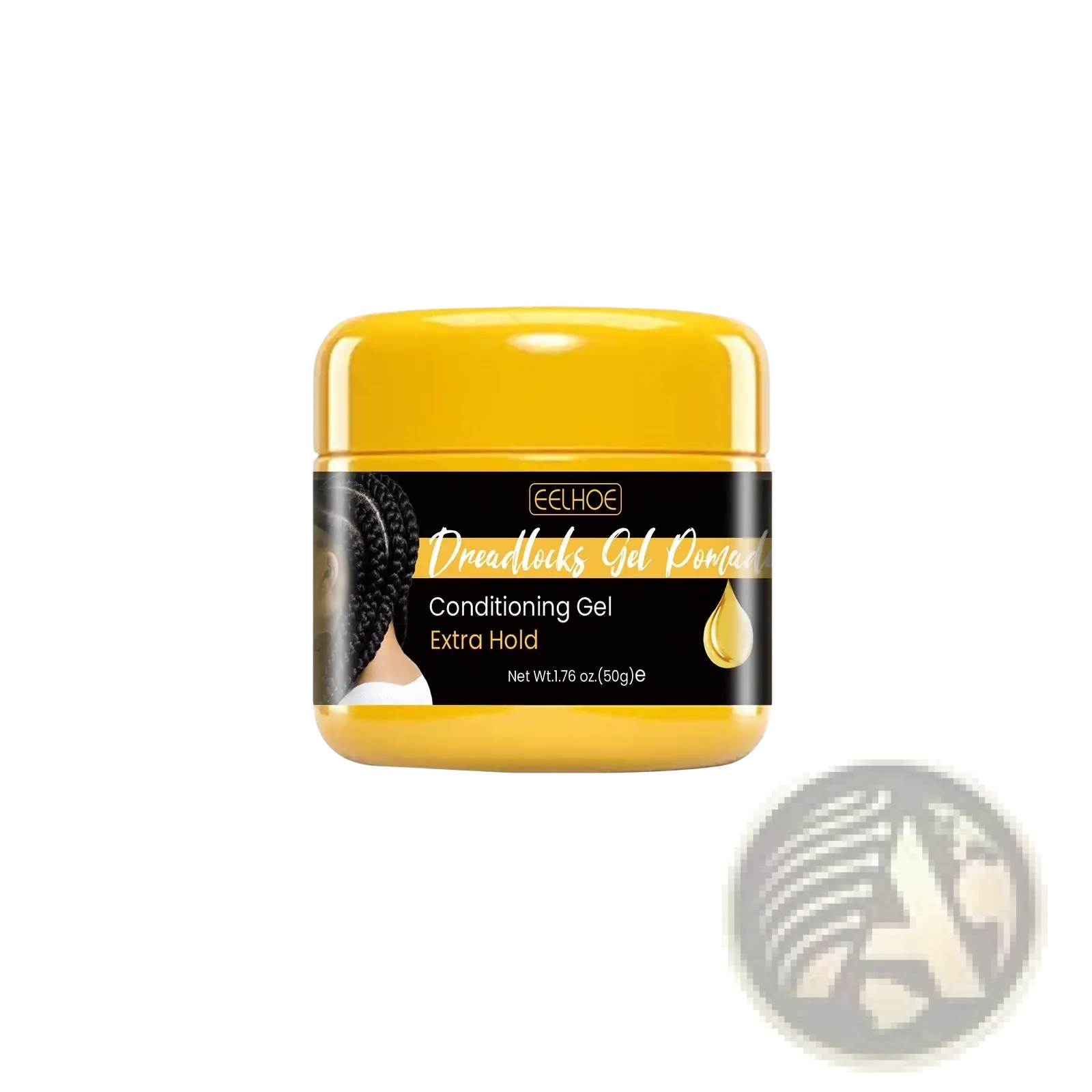 Yellow plastic jar of eelhoe dirty braid gel extra hold hair wax with argan oil for dreadlocks conditioning