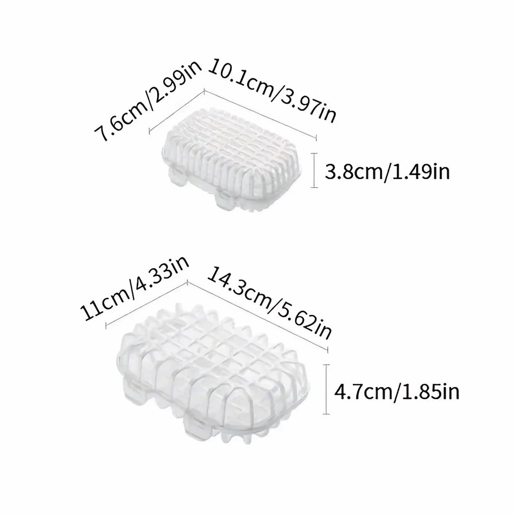 Clear plastic dishwasher basket small item organizer with grid design and molded indentations for holding eggs