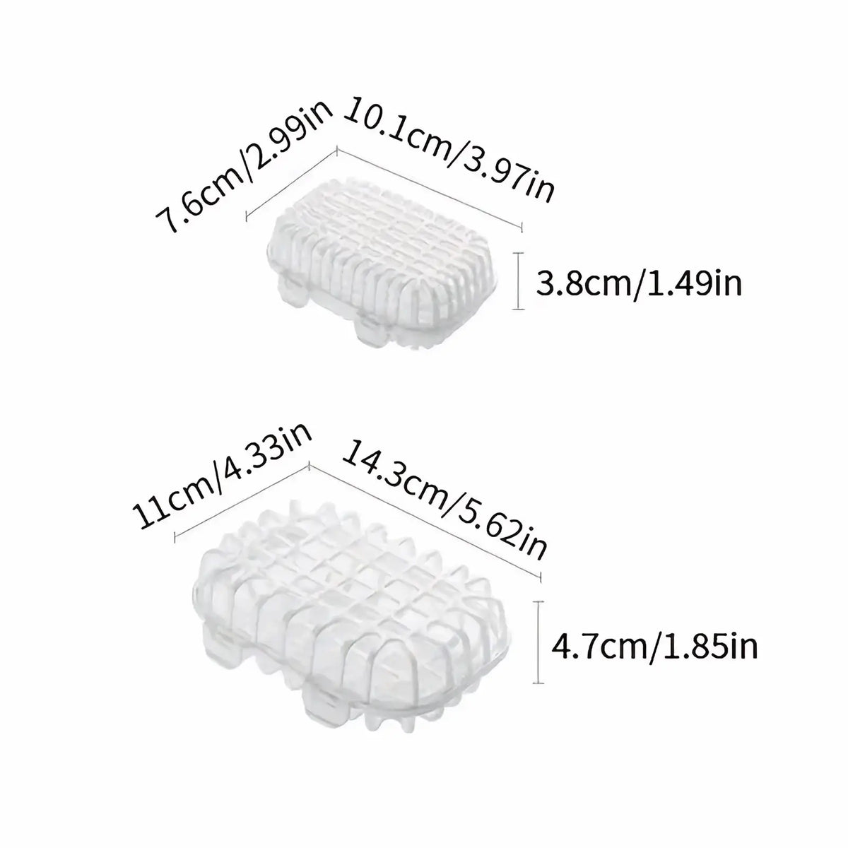 Clear plastic dishwasher basket small item organizer with grid design and molded indentations for holding eggs