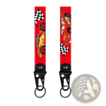 Disney mickey mouse cartoon car leather keychain featuring a red lightning mcqueen strap with black metal clip and ring