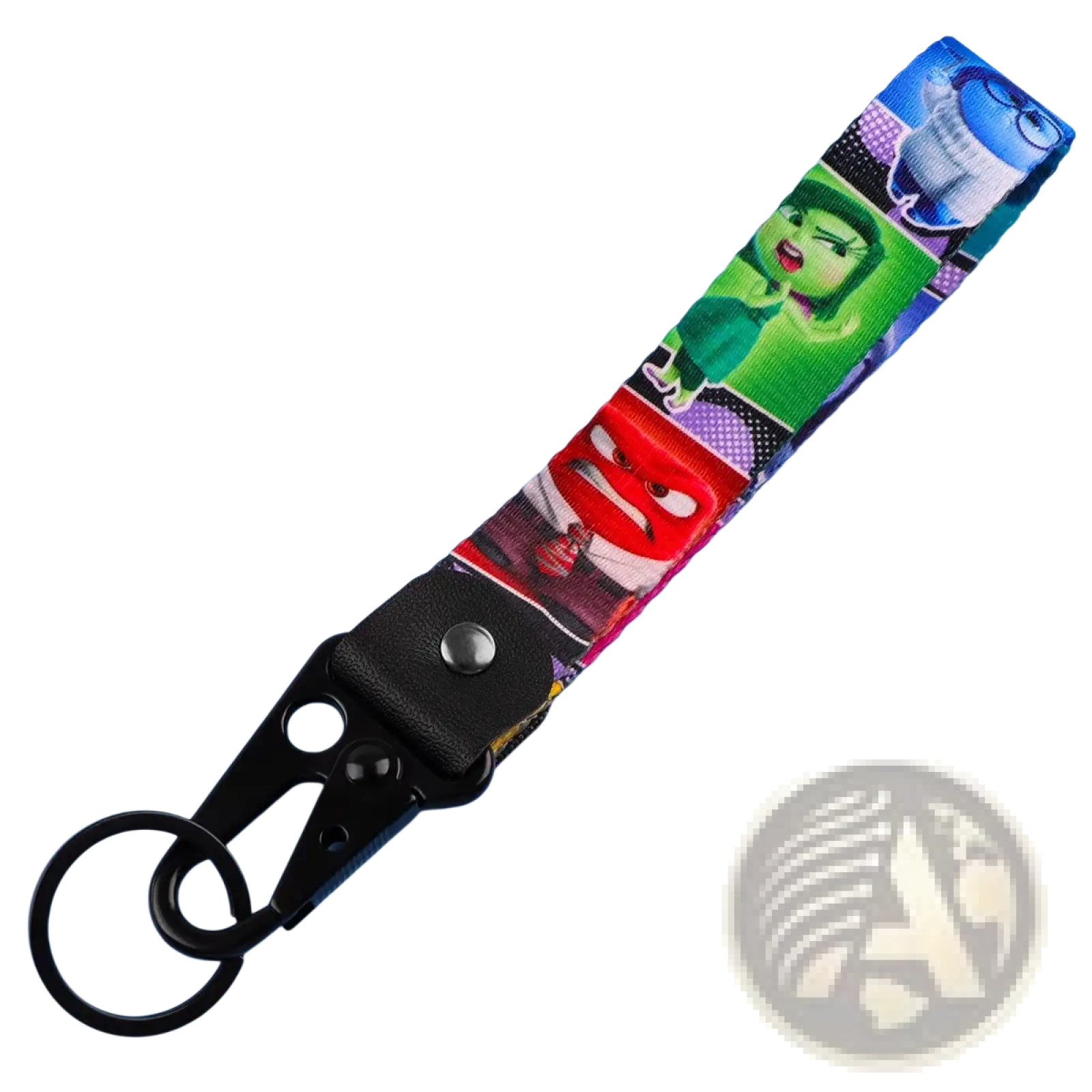 Disney Mickey Mouse cartoon car leather keychain with colorful inside out fabric charm and metal clasp for easy attachment